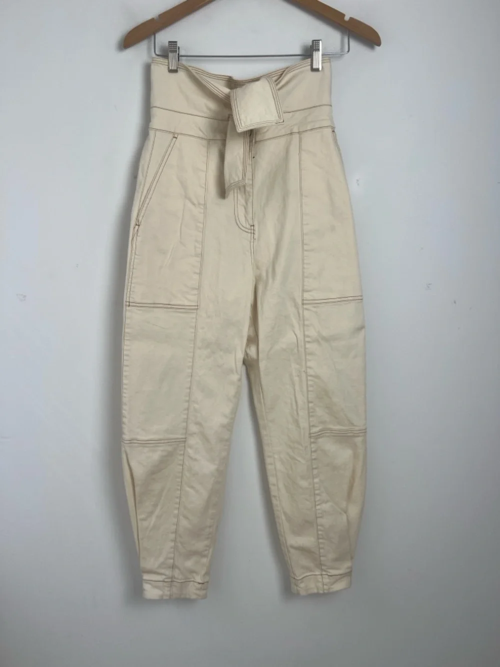 Ulla Johnson Size‎ 2 Storm Belted Jeans In Blanc High Rise Tapered Leg